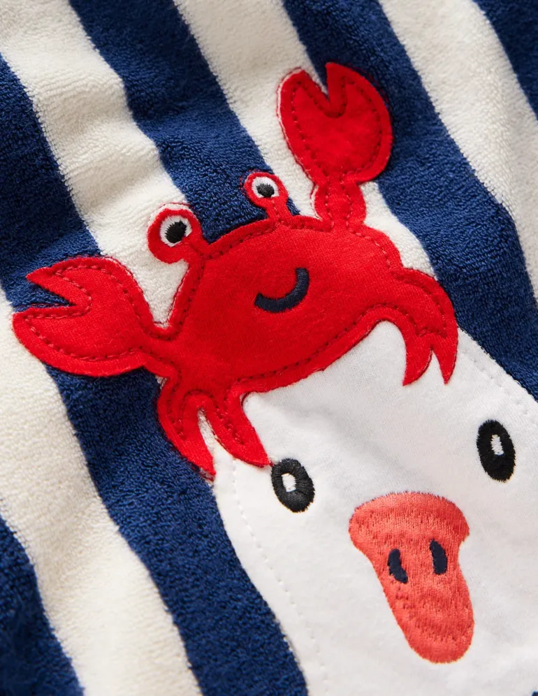 Applique Towelling Throw On-Sapphire Blue Seagulls-Boden Flash Sale