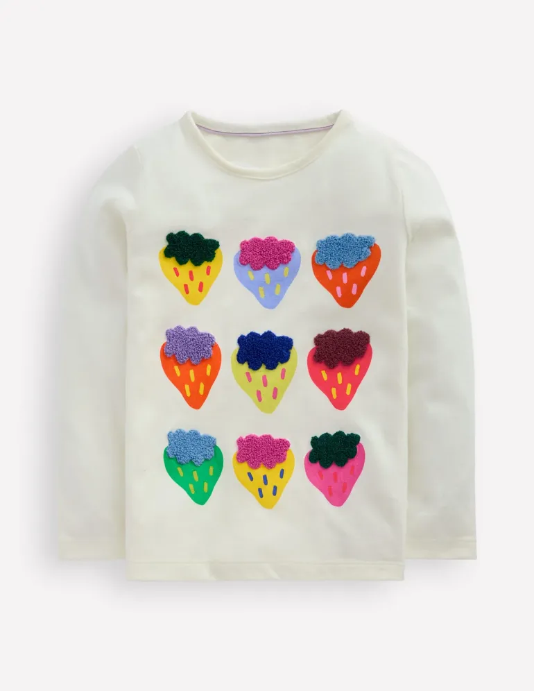Ari Long Sleeve Boucle T-shirt-Ivory Strawberries-Boden Store
