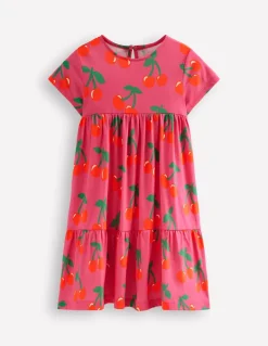 Ariel Twirly Jersey Dress-Sorbet Pink Cherries-Boden Store