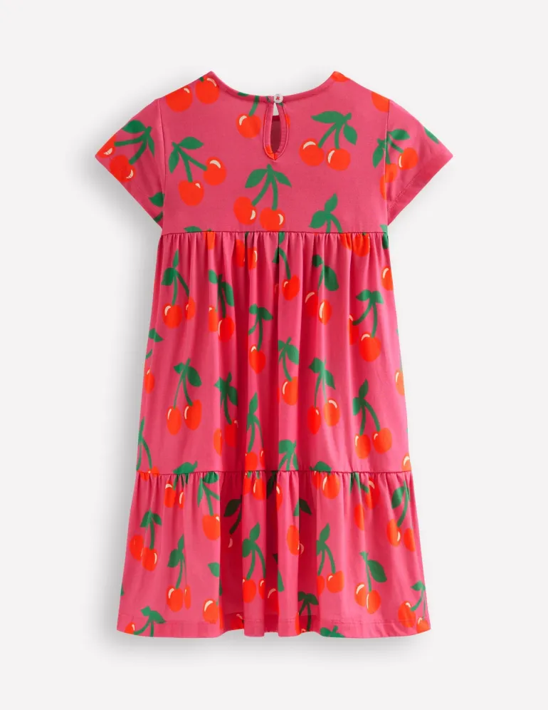 Ariel Twirly Jersey Dress-Sorbet Pink Cherries-Boden Store
