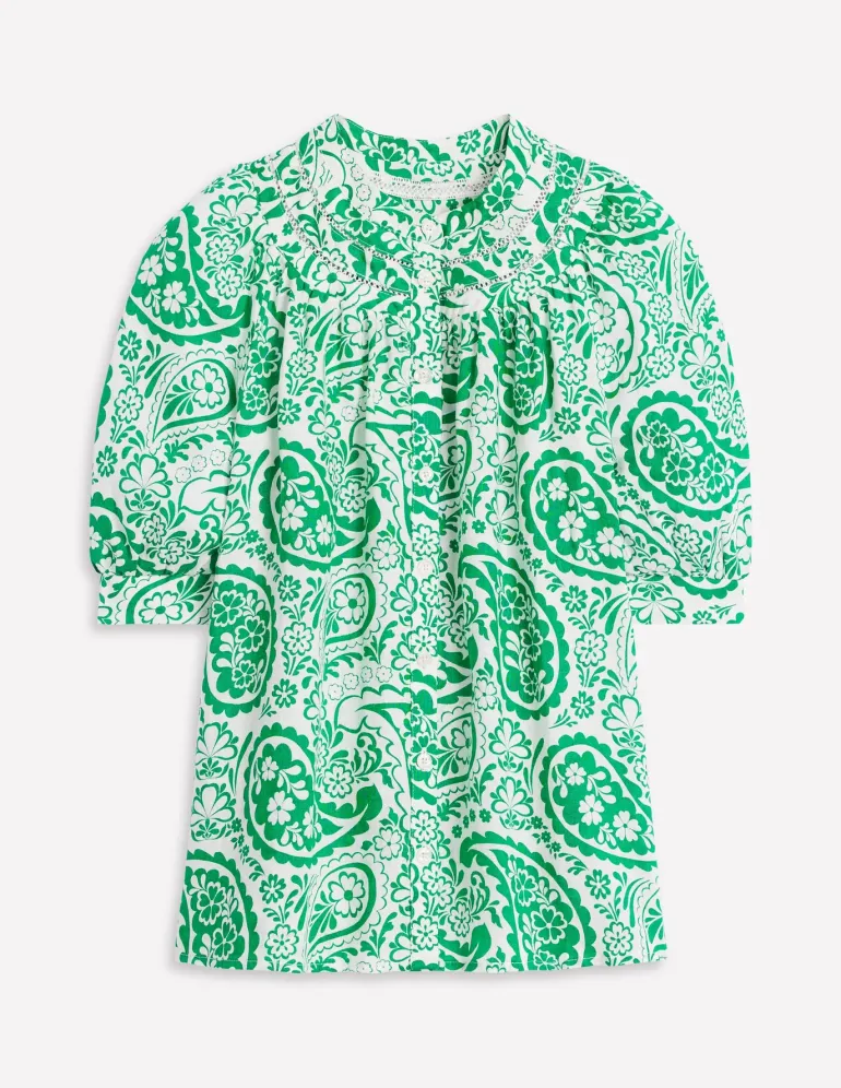 Bea Linen Top-Rich Emerald, Meadow Paisley-Boden Best