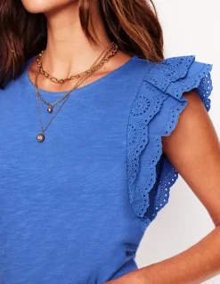 Belle Broderie Sleeve Top-Blue River-Boden Clearance