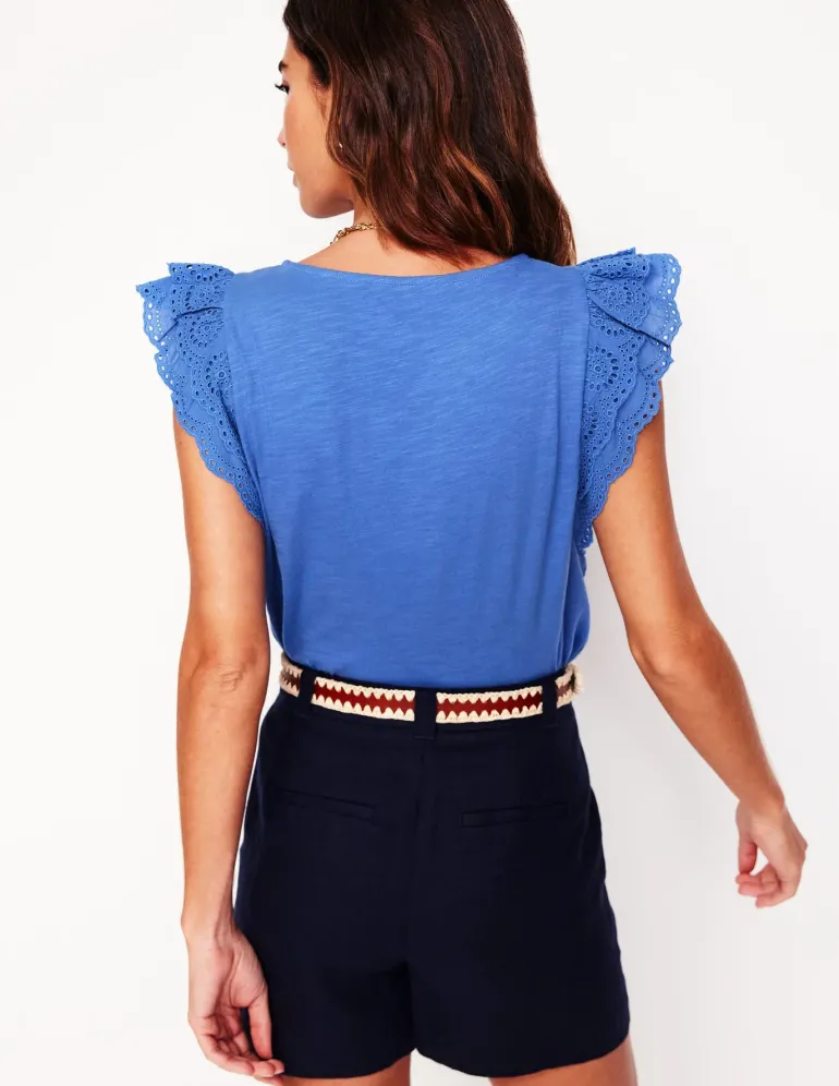 Belle Broderie Sleeve Top-Blue River-Boden Clearance