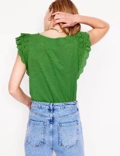 Belle Broderie Sleeve Top-Paradise Green-Boden Cheap