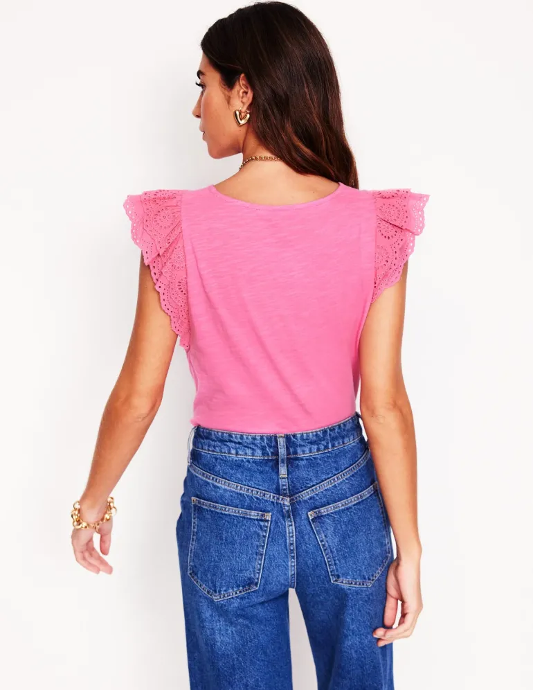 Belle Broderie Sleeve Top-Pink Rose-Boden New