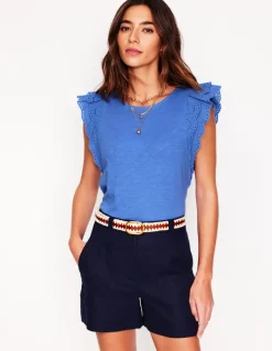 Belle Broderie Sleeve Top-Blue River-Boden Clearance