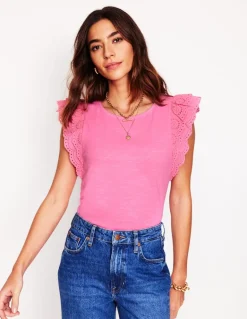 Belle Broderie Sleeve Top-Pink Rose-Boden New