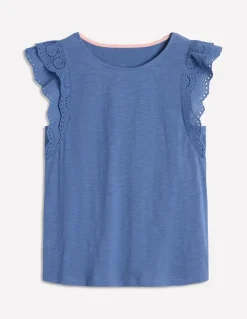 Belle Broderie Sleeve Top-Blue River-Boden Clearance