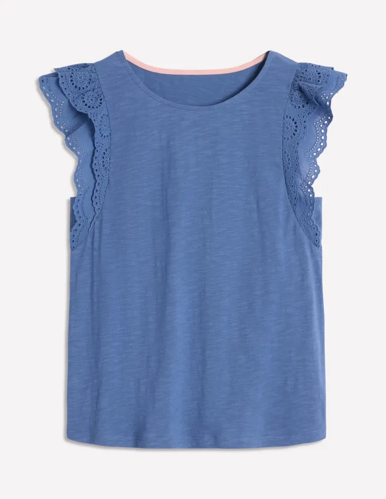 Belle Broderie Sleeve Top-Blue River-Boden Clearance