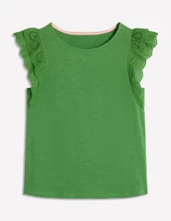 Belle Broderie Sleeve Top-Paradise Green-Boden Cheap
