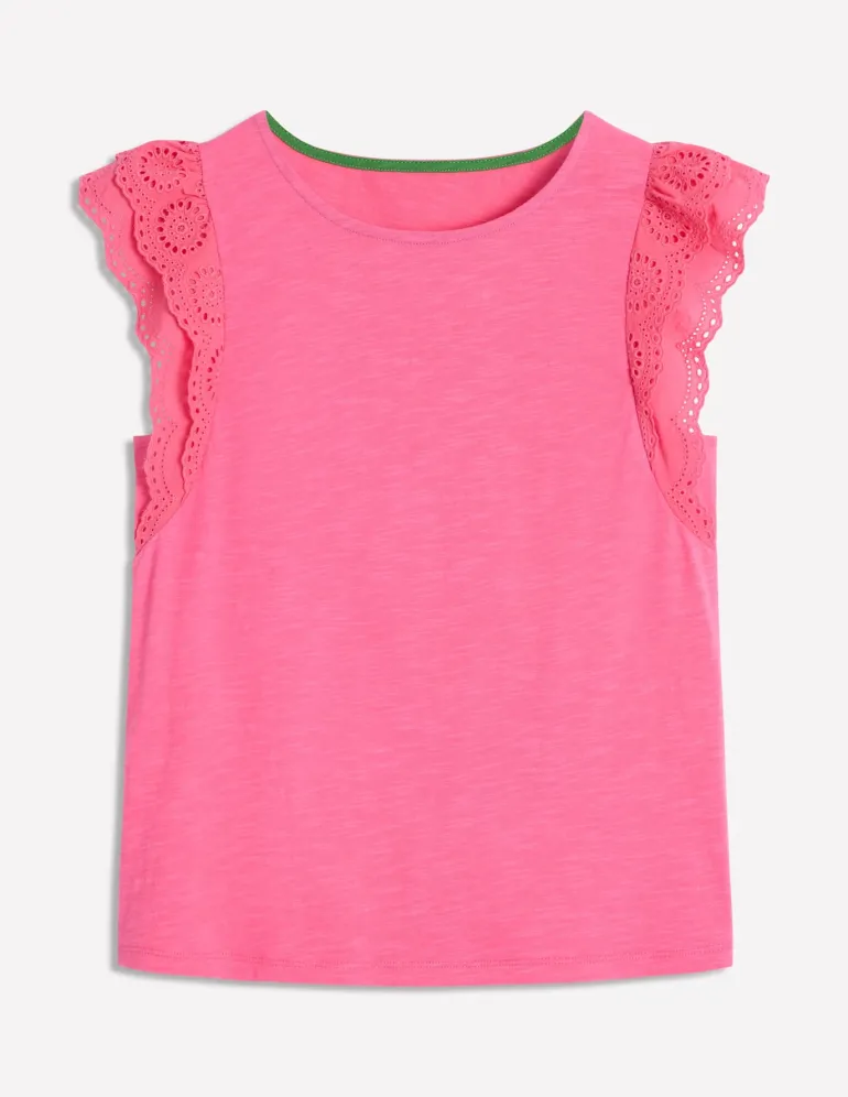 Belle Broderie Sleeve Top-Pink Rose-Boden New