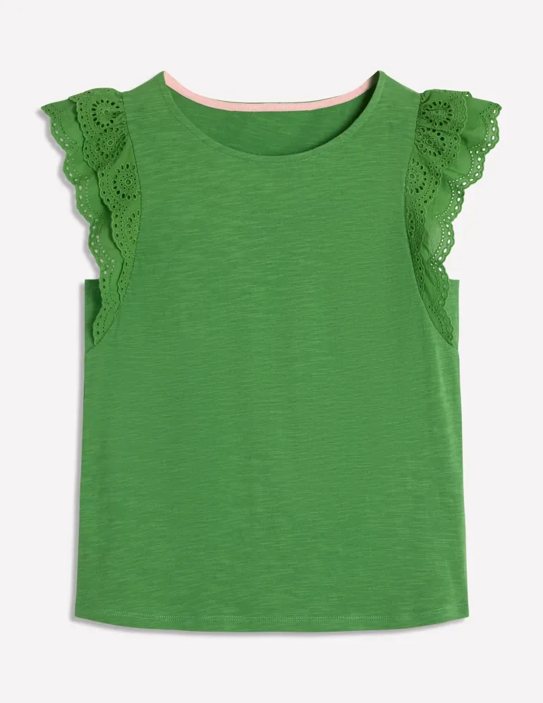 Belle Broderie Sleeve Top-Paradise Green-Boden Cheap