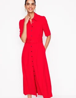 Belted Ponte Shirt Dress-Poppy Red-Boden Hot