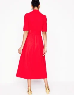Belted Ponte Shirt Dress-Poppy Red-Boden Hot