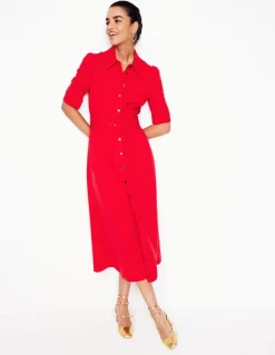 Belted Ponte Shirt Dress-Poppy Red-Boden Hot