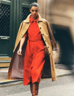 Belted Ponte Shirt Dress-Poppy Red-Boden Hot