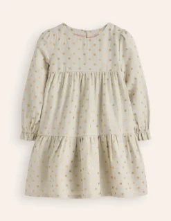 Betsy Tiered Twirly Dress-Oatmeal/Gold Spot-Boden Shop