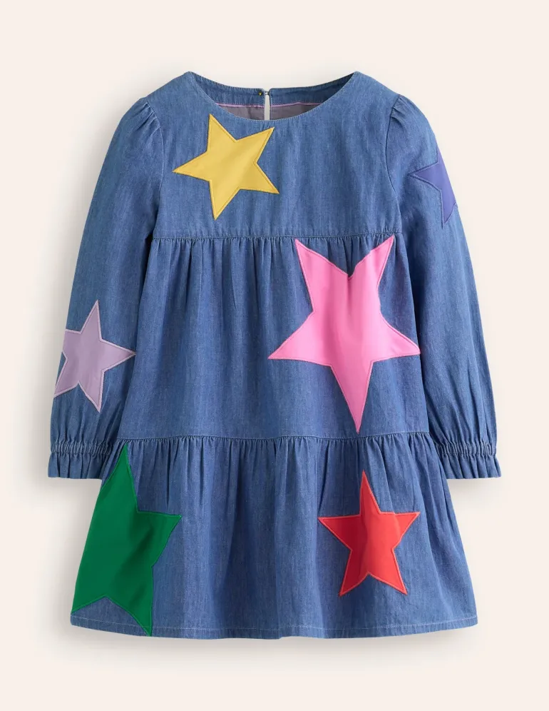 Betsy Tiered Twirly Dress-Mid Vintage Stars-Boden Flash Sale