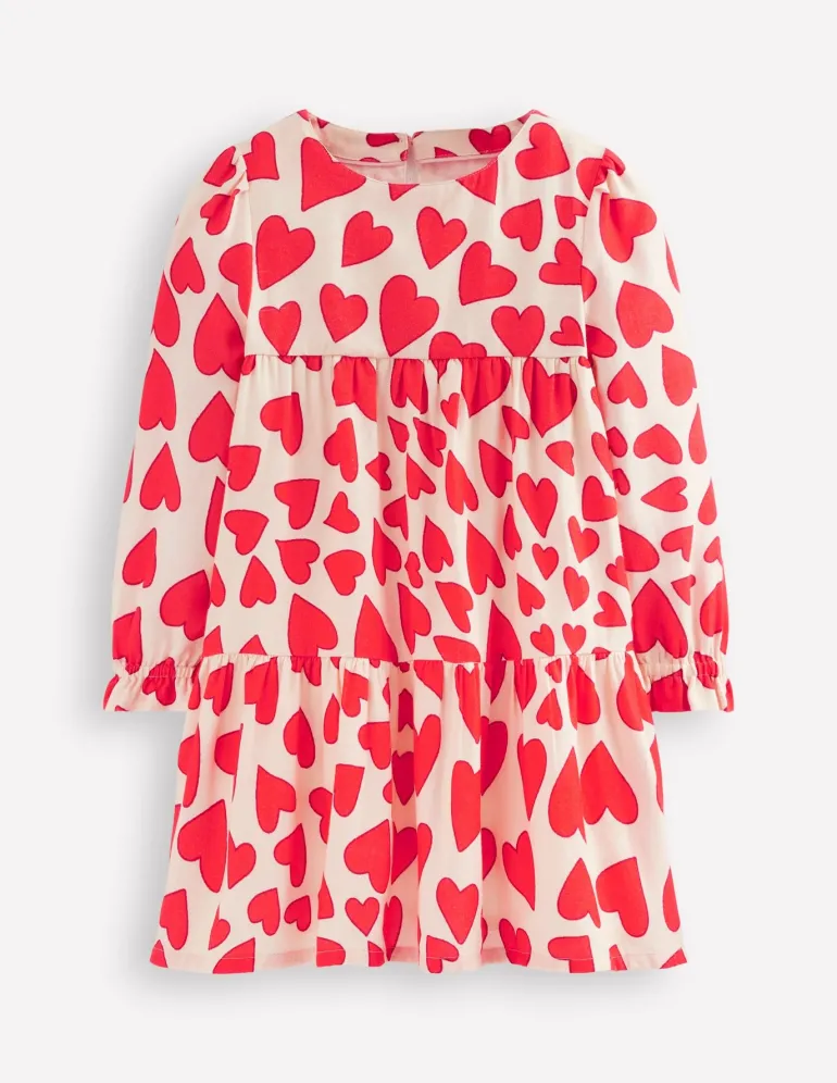Betsy Tiered Twirly Dress-Poppy Red Hearts-Boden Store