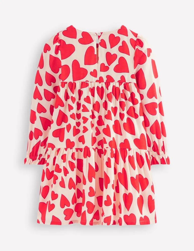 Betsy Tiered Twirly Dress-Poppy Red Hearts-Boden Store