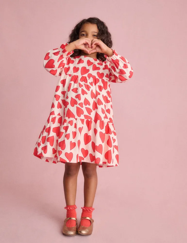 Betsy Tiered Twirly Dress-Poppy Red Hearts-Boden Store