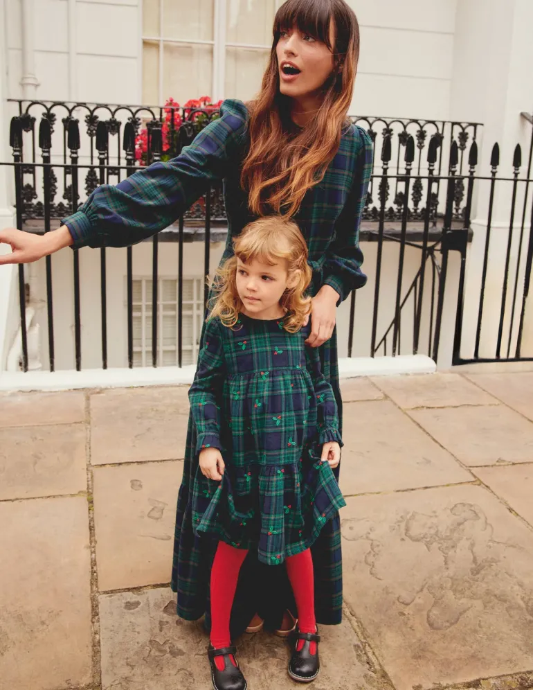 Betsy Tiered Twirly Dress-Blackwatch Check Holly-Boden Cheap