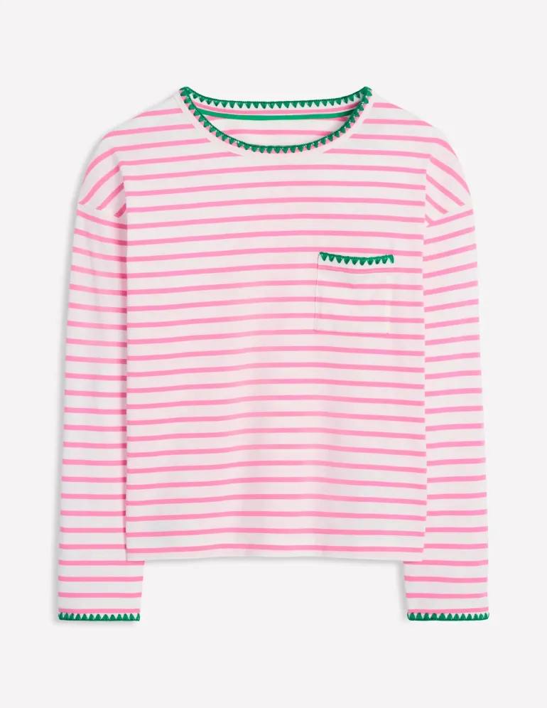 Blanket Stitch Boxy Top-Ivory, Pink Rose-Boden Best Sale