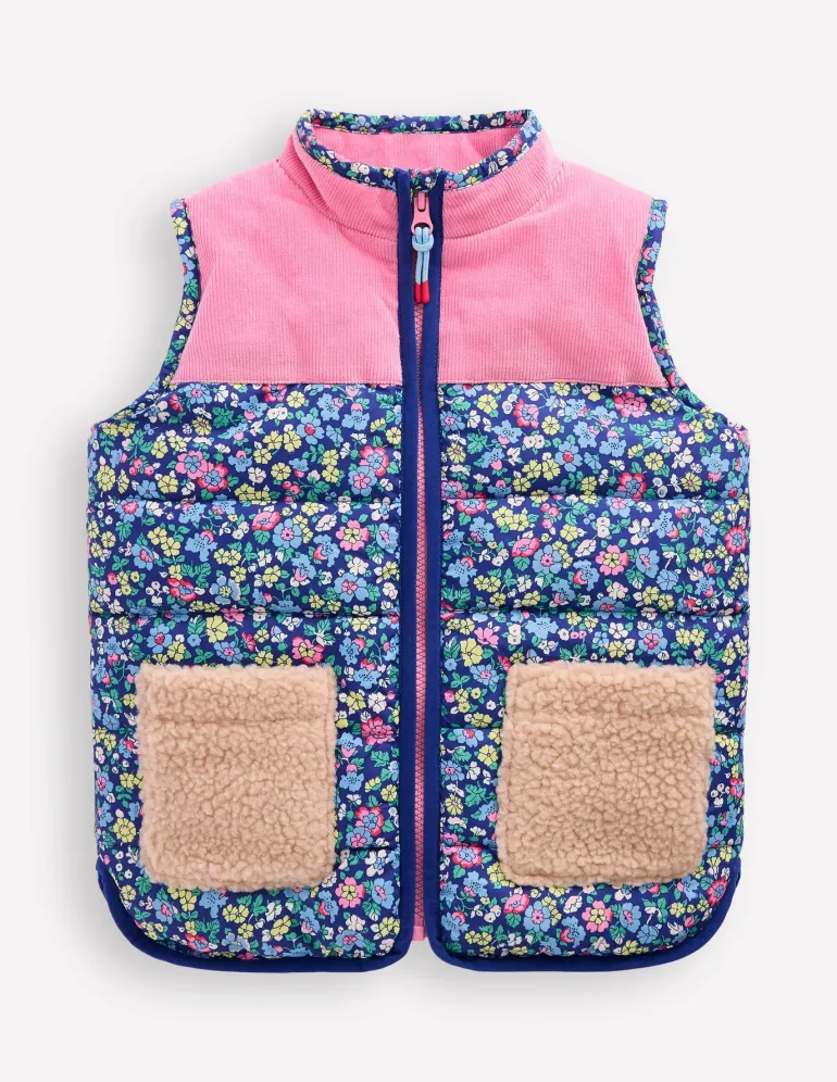 Borg Mix Collared Gilet-Sapphire Blue Nautical Floral-Boden Shop