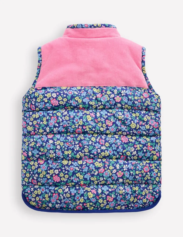 Borg Mix Collared Gilet-Sapphire Blue Nautical Floral-Boden Shop