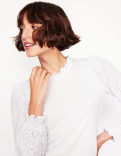 Broderie Sleeve Frill Neck Top--Boden Online