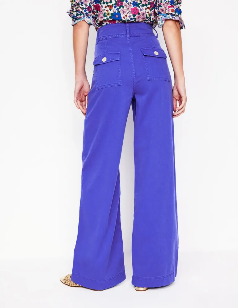 Brompton Wide Leg Trousers-Bright Blue-Boden Cheap