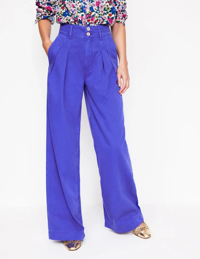 Brompton Wide Leg Trousers-Bright Blue-Boden Cheap