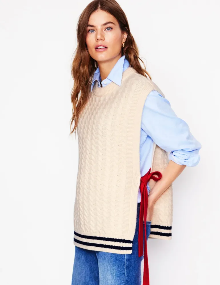 Cable Knit Wool Vest-Warm Ivory-Boden Cheap