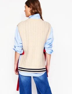 Cable Knit Wool Vest-Warm Ivory-Boden Cheap