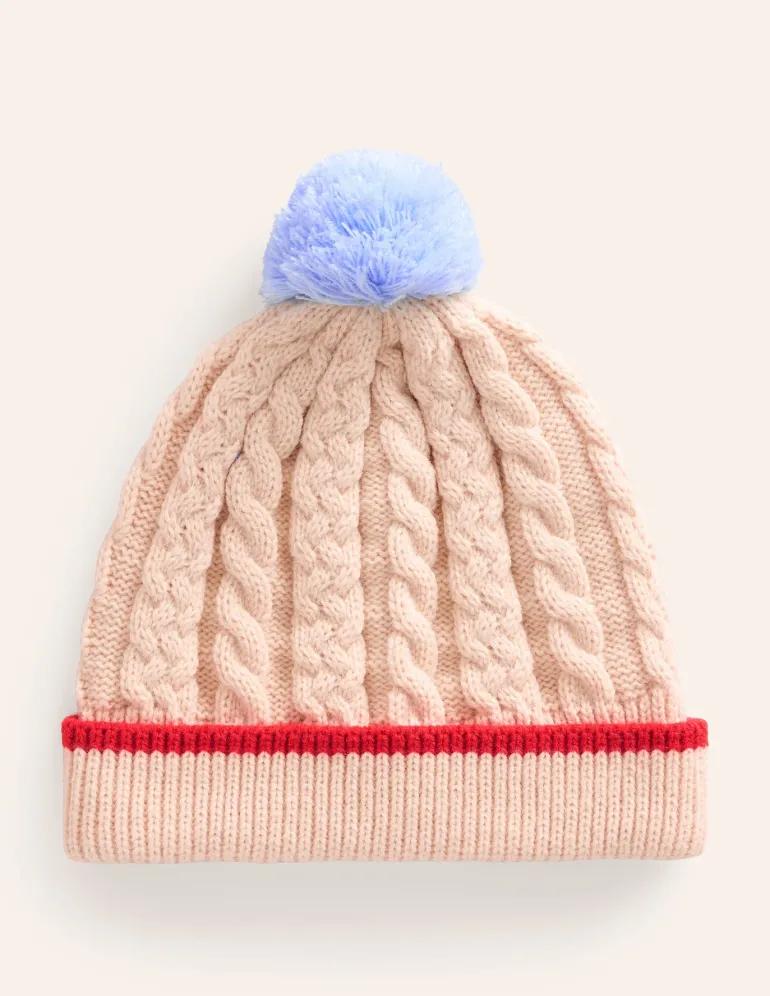 Cable Knitted Beanie-Ecru Marl-Boden Clearance