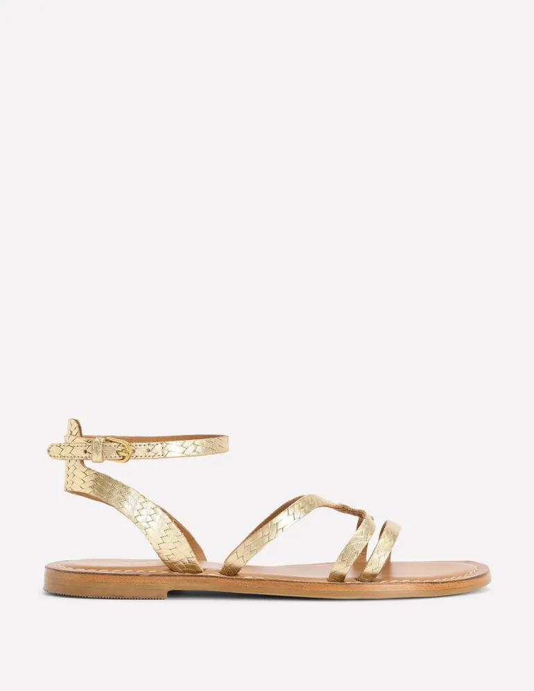 Casual Flat Sandal-Gold Woven Leather-Boden Outlet