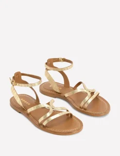 Casual Flat Sandal-Gold Woven Leather-Boden Outlet