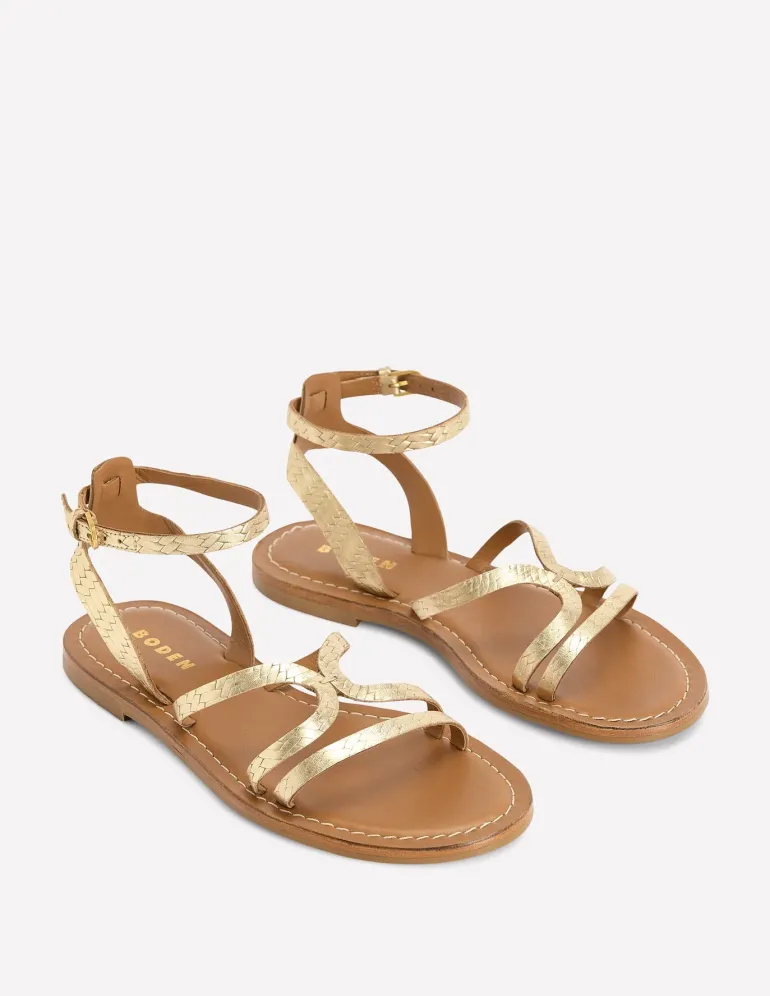 Casual Flat Sandal-Gold Woven Leather-Boden Outlet