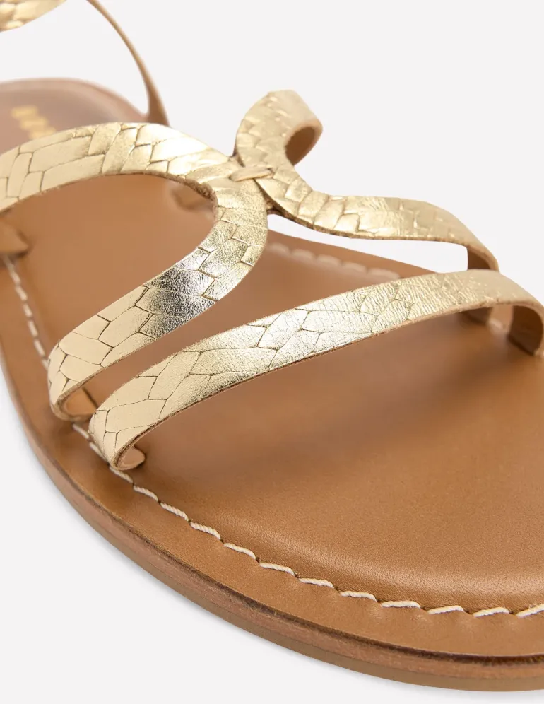 Casual Flat Sandal-Gold Woven Leather-Boden Outlet