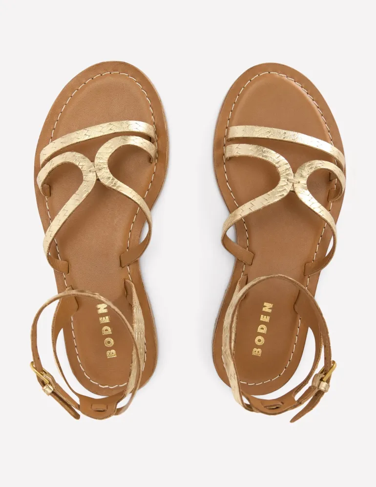 Casual Flat Sandal-Gold Woven Leather-Boden Outlet