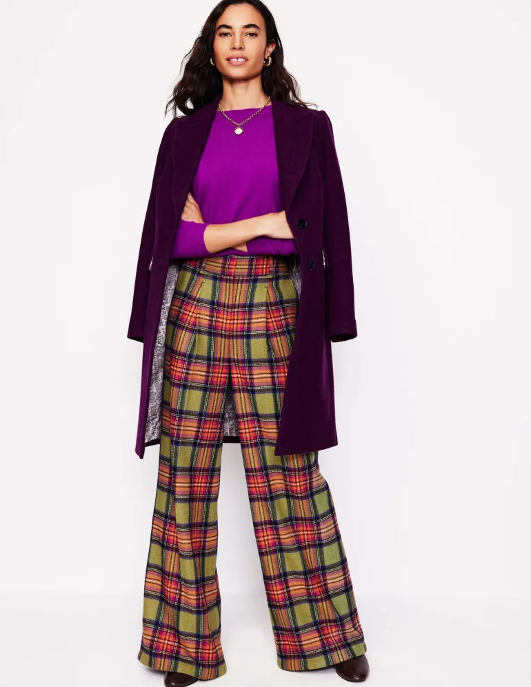 Chiswick Wool Blend Pants-Green and Purple Check-Boden Outlet