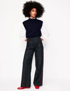 Chiswick Wool Blend Pants-Navy and Green Check-Boden Store