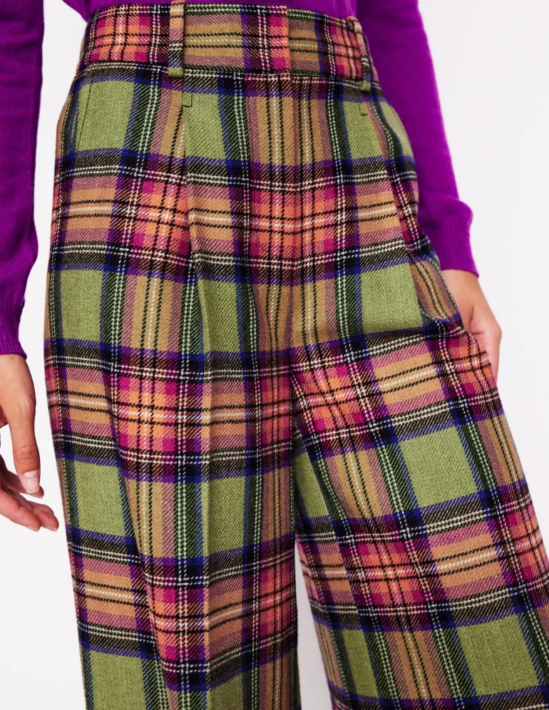 Chiswick Wool Blend Pants-Green and Purple Check-Boden Outlet