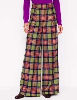 Chiswick Wool Blend Pants-Green and Purple Check-Boden Outlet