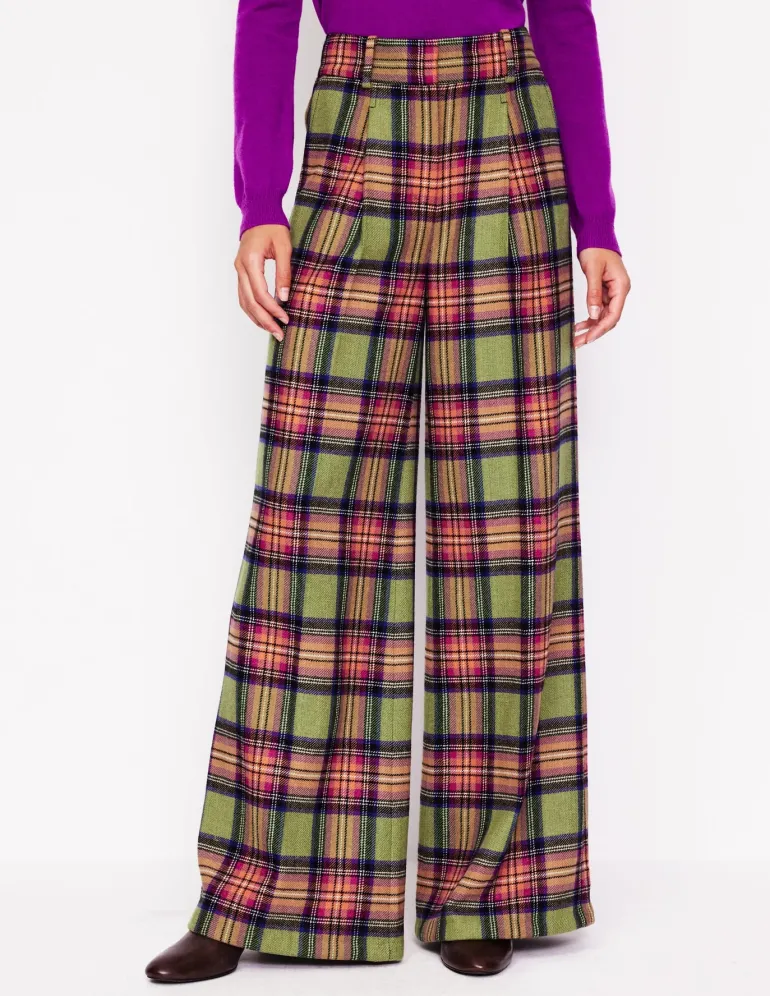 Chiswick Wool Blend Pants-Green and Purple Check-Boden Outlet