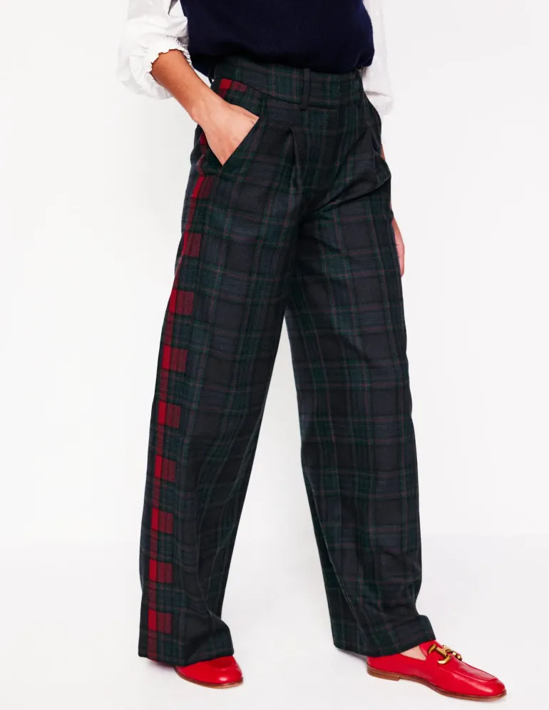 Chiswick Wool Blend Pants-Navy and Green Check-Boden Store