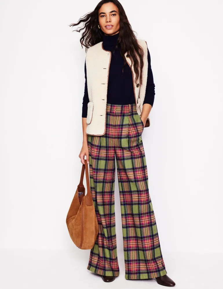 Chiswick Wool Blend Pants-Green and Purple Check-Boden Outlet