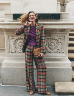 Chiswick Wool Blend Pants-Green and Purple Check-Boden Outlet