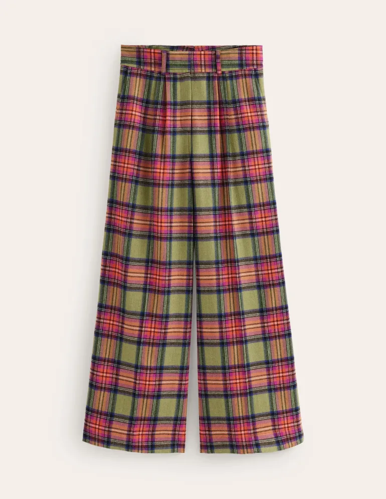 Chiswick Wool Blend Pants-Green and Purple Check-Boden Outlet