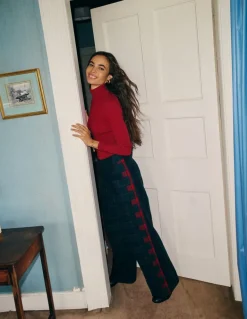 Chiswick Wool Blend Pants-Navy and Green Check-Boden Store